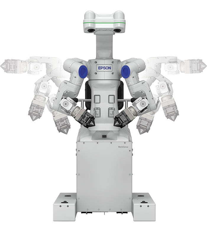 worksense, robot de doble brazo, epson, feria automatica 2018, robots scara, robots industriales, lanzamientos, mercado de robótica, robótica industrial, automatica 2018